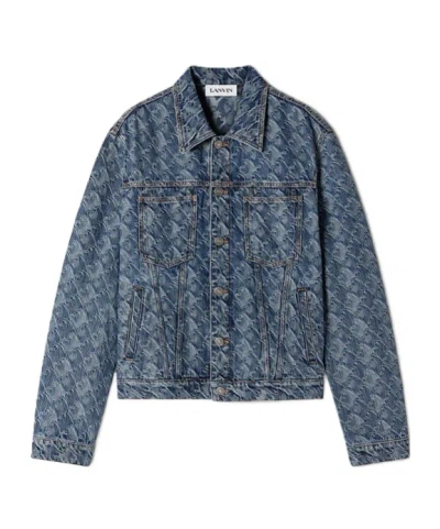 Lanvin Patterned Logo-patch Jacket In Blue