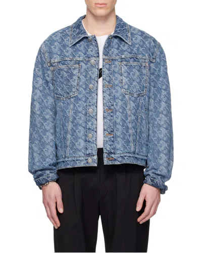 Lanvin Patterned Logo-patch Jacket In Blue