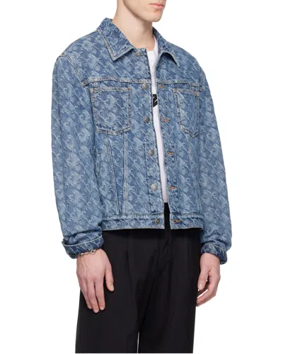 Lanvin Patterned Logo-patch Jacket In Blue