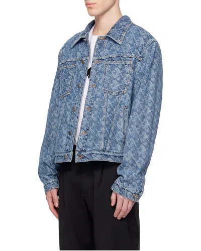 Lanvin Patterned Logo-patch Jacket In Blue