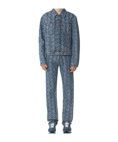 Lanvin Patterned Logo-patch Jacket In Blue