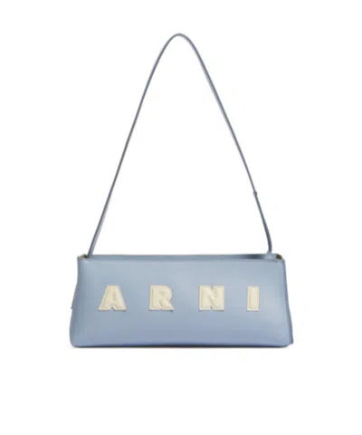 Marni Rectangular Light Blue Leather Museo Baguette Bag In Blue