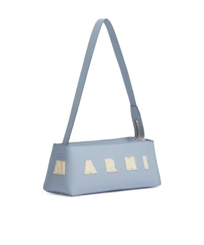 Marni Rectangular Light Blue Leather Museo Baguette Bag In Blue