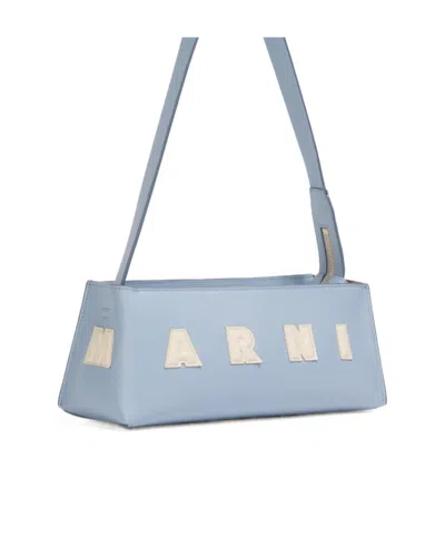 Marni Rectangular Light Blue Leather Museo Baguette Bag In Blue