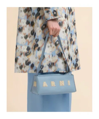 Marni Rectangular Light Blue Leather Museo Baguette Bag In Blue