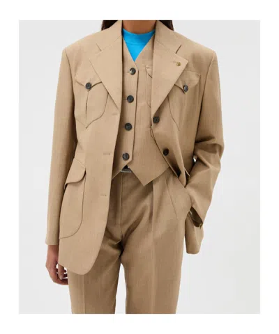 Versace Wool Blazer In Nude