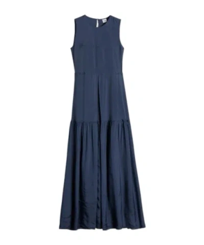 Aspesi Long Dress In Viscose Twill Washed Finish In Blue