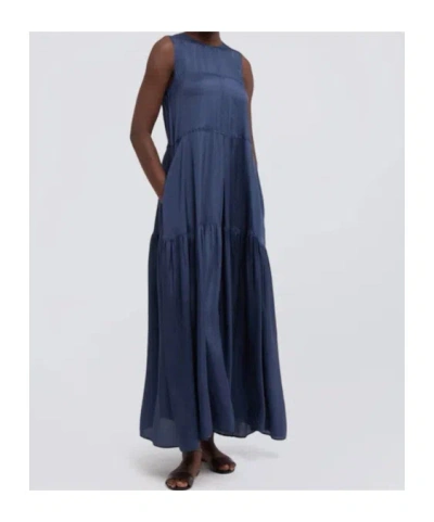 Aspesi Long Dress In Viscose Twill Washed Finish In Blue
