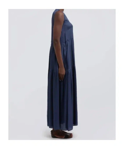 Aspesi Long Dress In Viscose Twill Washed Finish In Blue