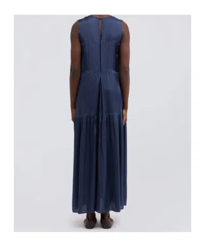Aspesi Long Dress In Viscose Twill Washed Finish In Blue