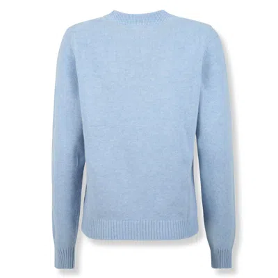 Ganni Wool Crew Neck Sweater Graphic Print In Blue
