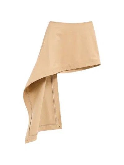 Loewe Womens Beige Draped-side Asymmetric-hem Cotton-blend Mini Skirt In Multi