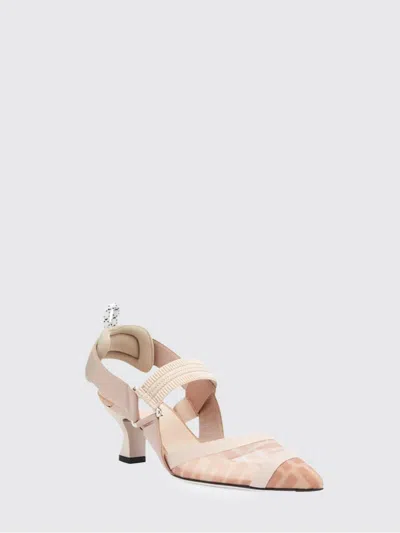 Fendi Black Leather And Mesh Slingbacks With Medium Heel In Neutral