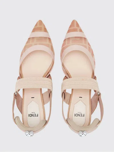 Fendi Black Leather And Mesh Slingbacks With Medium Heel In Neutral