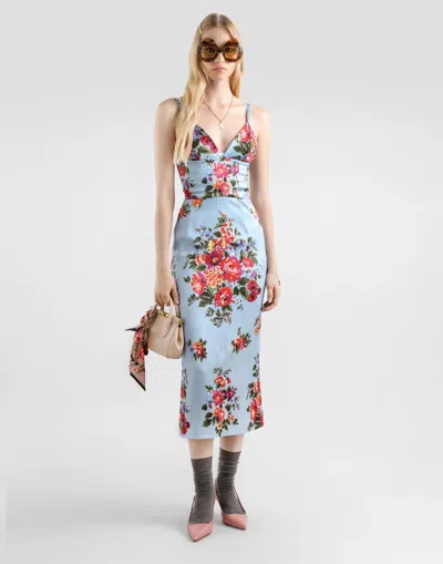 Dolce & Gabbana Floral Midi Dress Fitted Silhouette In Multi