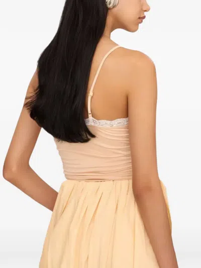 Chloé Lace Trim Ruched Bodysuit Slim Straps In Neutral