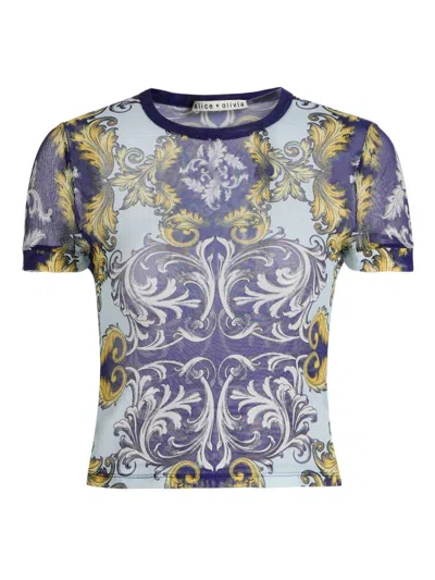 Alice And Olivia Tess Mesh Tee Antique Scroll In Blue
