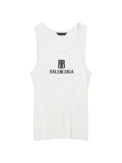 Balenciaga Women Ribbed Viscose Blend Tank Top In White