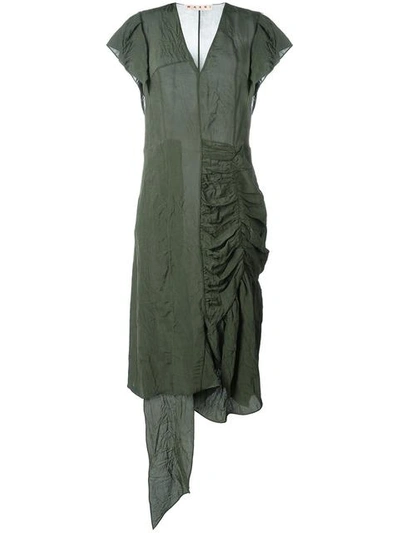 Marni Asymmetric Ruched Dress In Green