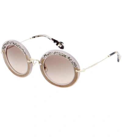 Shop Miu Miu Noir Glitter Circle Sunglasses