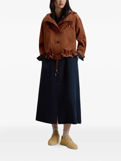 Woolrich Hooded Buttoned Jacket In Brown