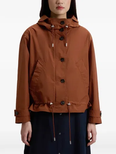Woolrich Hooded Buttoned Jacket In Brown