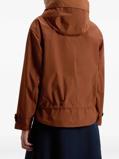 Woolrich Hooded Buttoned Jacket In Brown