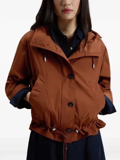 Woolrich Hooded Buttoned Jacket In Brown