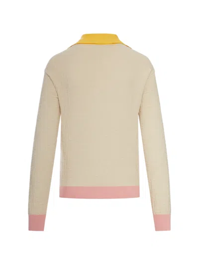 Fendi Knitwear Long Sleeves V Neck Contrasting Collar In Neutral