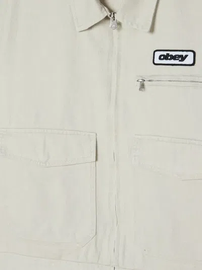 Obey Logo-patch Work Jacket In Neutral