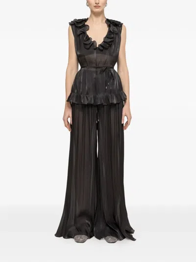 Nissa Ruffled Chiffon Top In Black