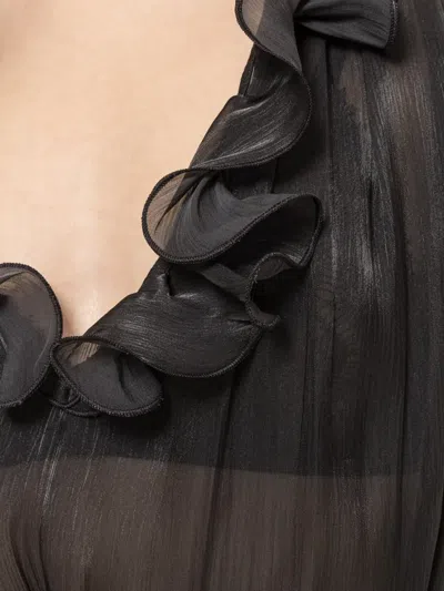 Nissa Ruffled Chiffon Top In Black