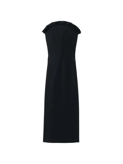 Alexander Mcqueen Strapless Ruffled Tulle-trimmed Wool Dress In Black