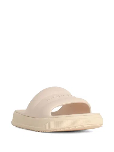 Moncler Platform Logo Slides Open Toe Rubber Sole In White