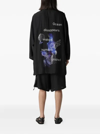 Yohji Yamamoto Buttoned Patterned Silk Jacket In Black