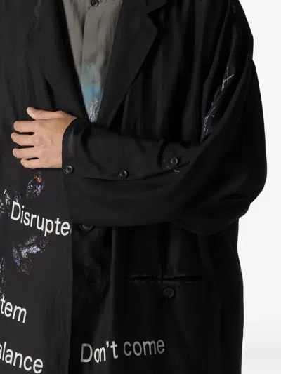 Yohji Yamamoto Buttoned Patterned Silk Jacket In Black
