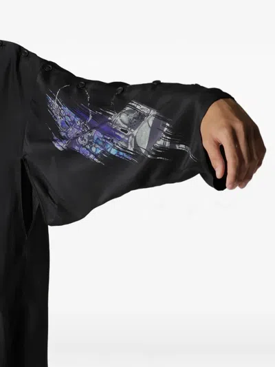 Yohji Yamamoto Buttoned Patterned Silk Jacket In Black