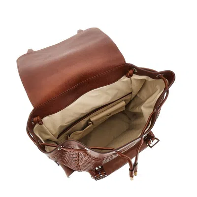 Brunello Cucinelli Men City Backpack In Woven Calfskin And Cowhide Leather In Brown