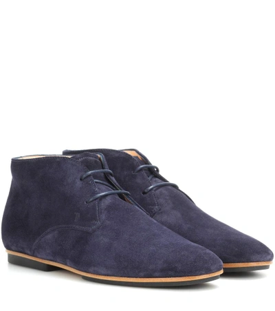 Tod's Suede Oxford Shoes In Blue