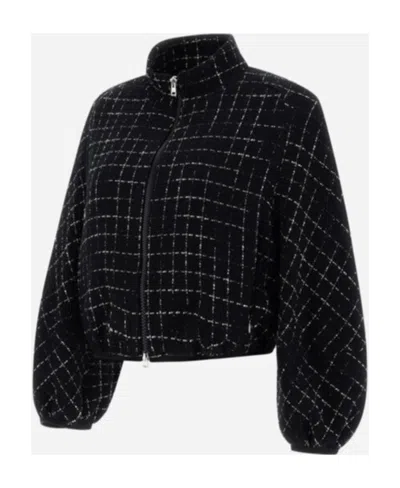 Herno Grid-patterned Cropped Zipped Jacket In Black