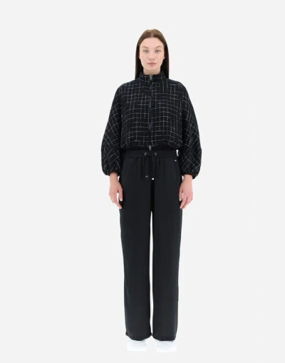 Herno Grid-patterned Cropped Zipped Jacket In Black
