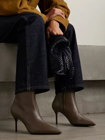 Staud Sebastian 80 Leather Ankle Boots In Brown