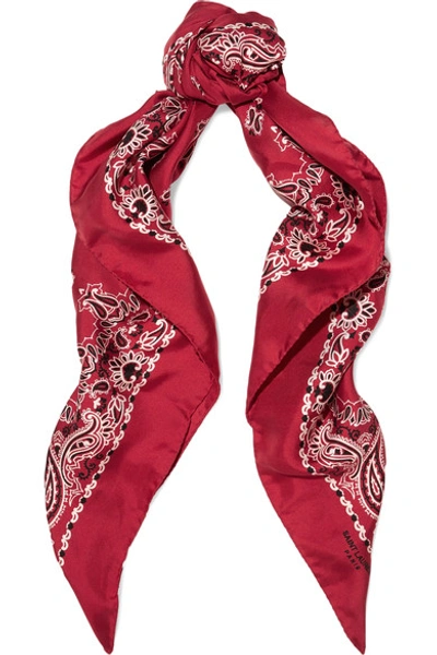 Saint Laurent Bandana Square Scarf In Red And White Paisley Printed Coton  In Poppy-red ModeSens