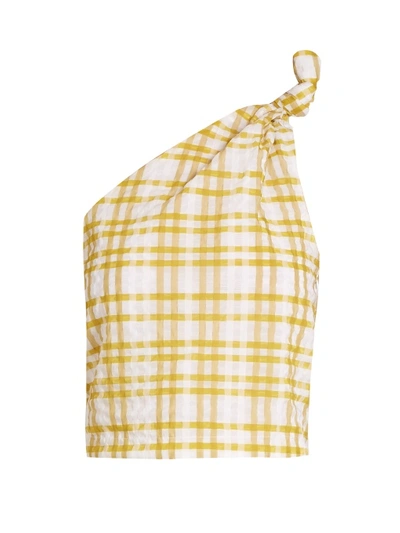 Rosie Assoulin One-shoulder Checked Seersucker Top In Yellow | ModeSens