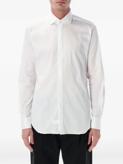 Xacus Ceremony Cotton Poplin French Collar Shirt In White
