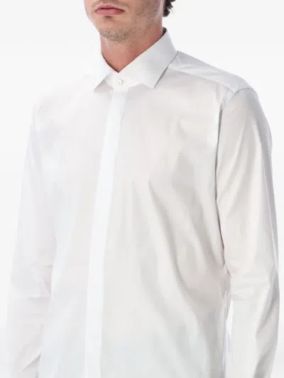 Xacus Ceremony Cotton Poplin French Collar Shirt In White