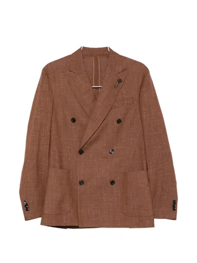 Lardini Double-breasted Wool Jacket In Brown