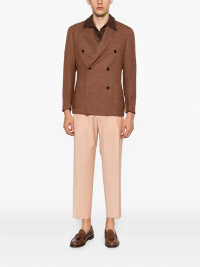 Lardini Double-breasted Wool Jacket In Brown