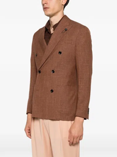 Lardini Double-breasted Wool Jacket In Brown