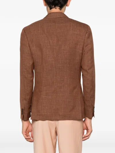 Lardini Double-breasted Wool Jacket In Brown